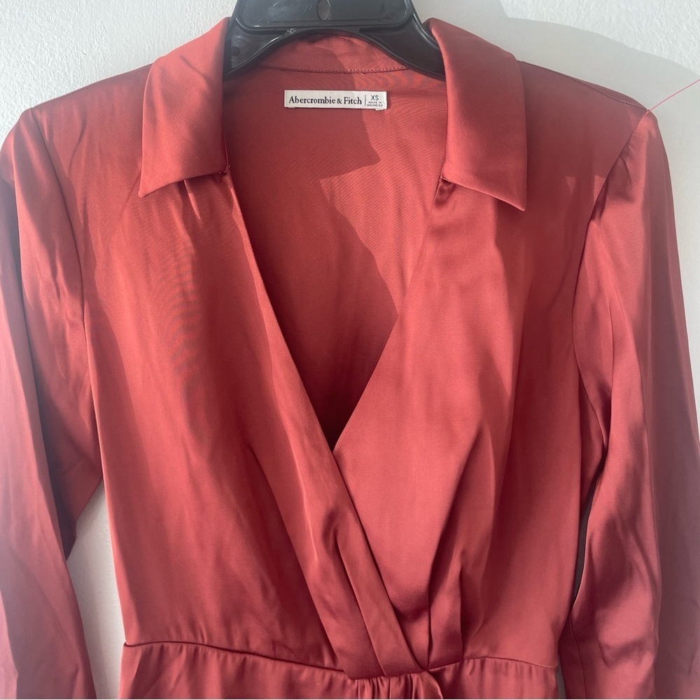 Abercrombie & Fitch Rust Red Long Sleeve Faux Wrap Mini Dress 27081 - Picture 4 of 10